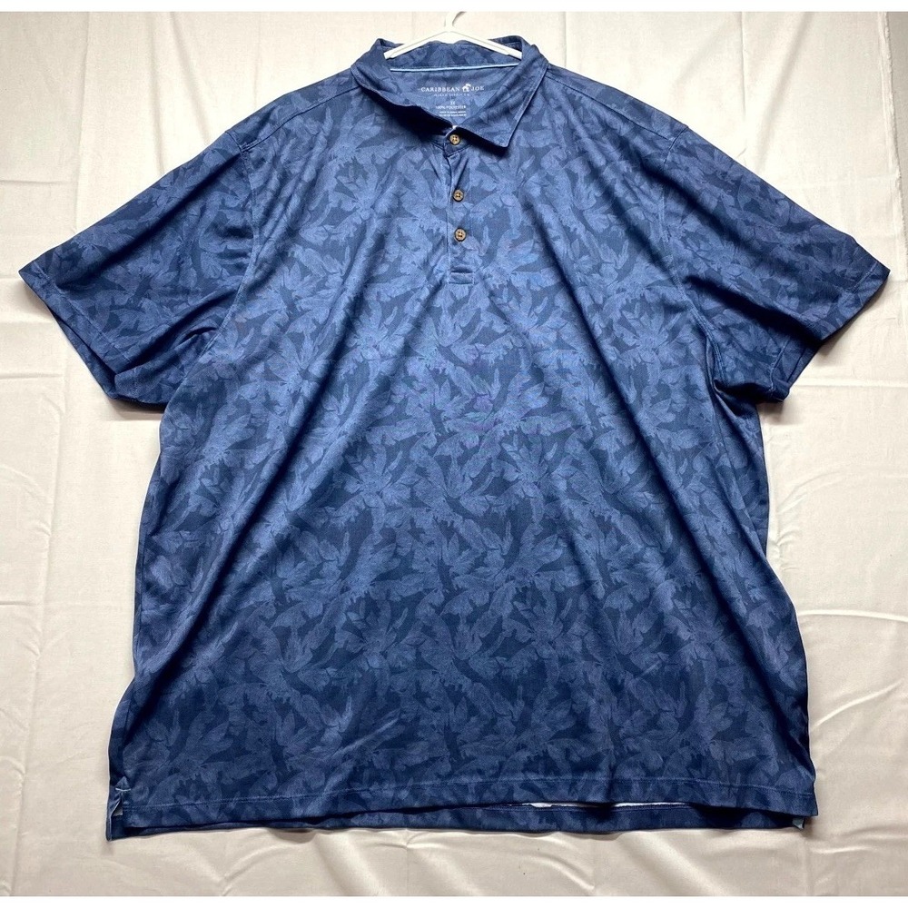 Caribbean Joe Island Supply Co Polo Shirt Men 3X Blue Leaf Tropical Print Sports